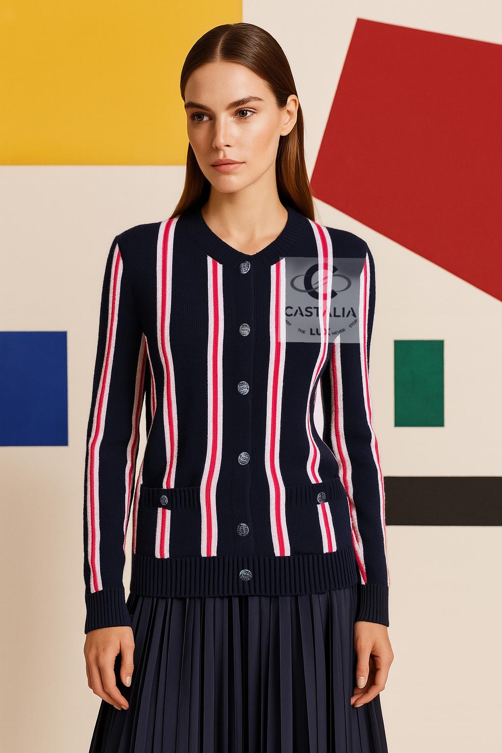 CHANEL Chaqueta de punto inspirada en el cubismo con botones del logotipo 36 FR en venta 5