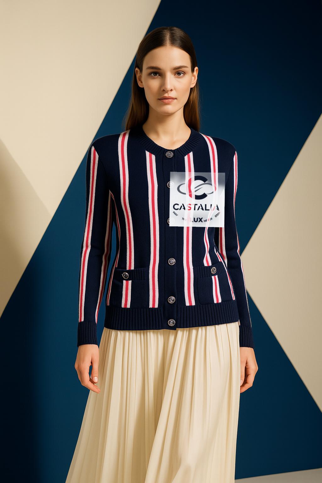 CHANEL Kubismus inspirierte Strickjacke mit Logo-Knöpfen 36 FR (Schwarz)