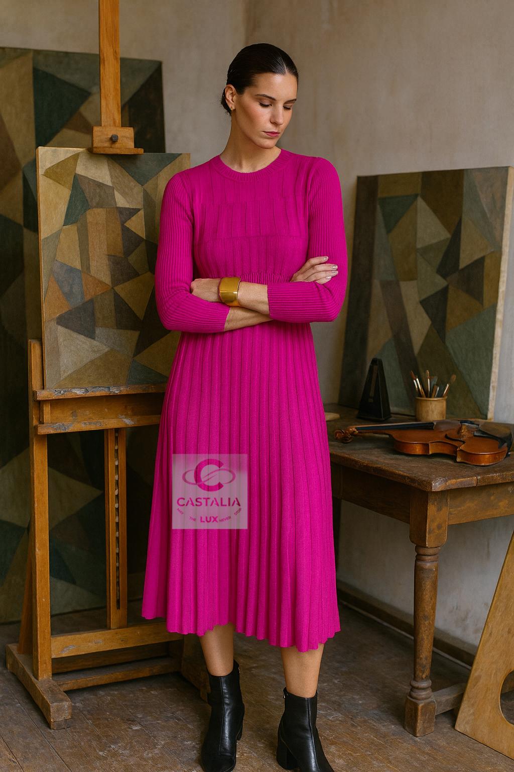 Chanel Kubismus inspiriert Fuchsia gewebtes Kleid 36 FR (Violett) im Angebot