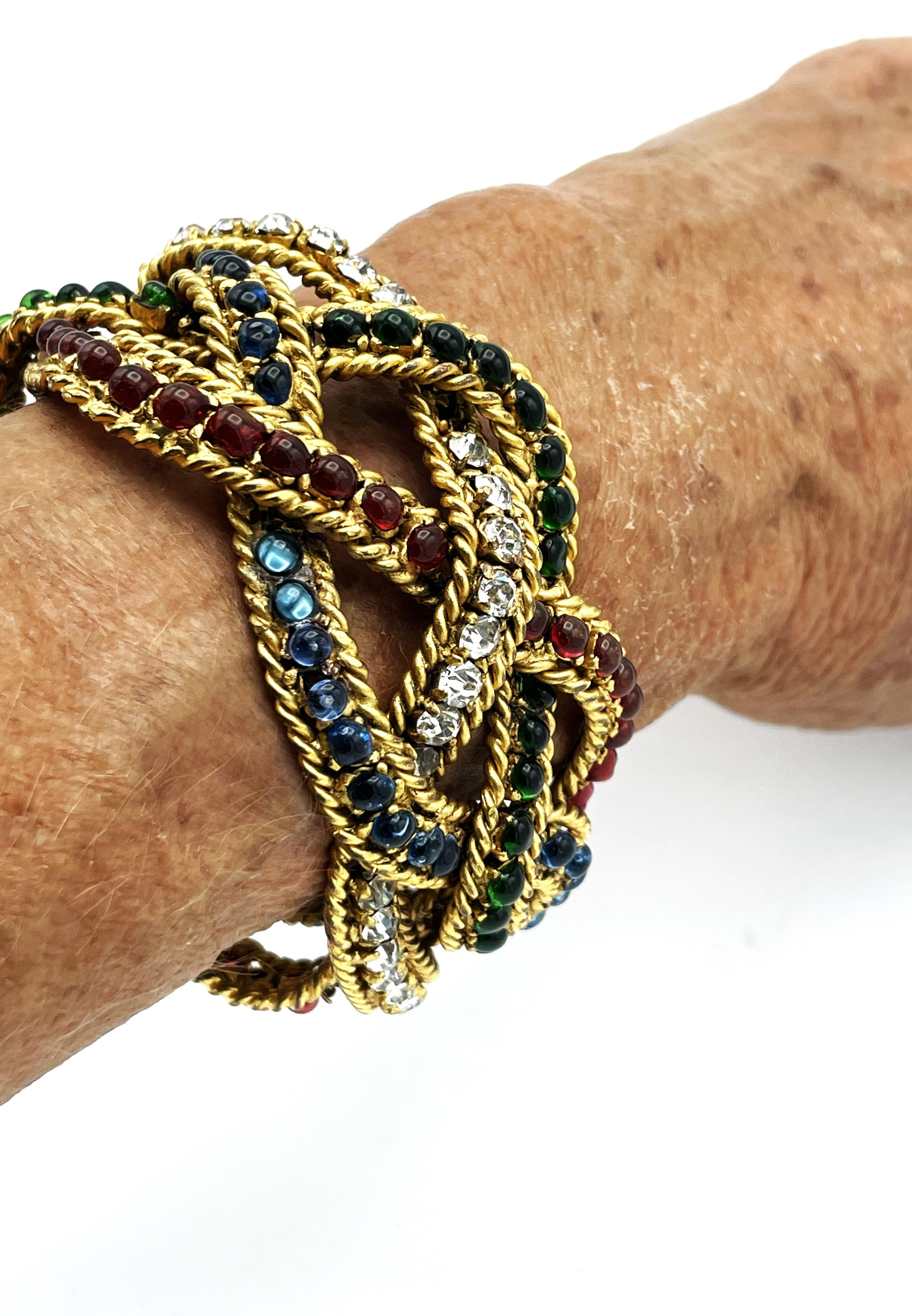 BRACCIALE CHANEL di R. Gossen 3 bande intrecciate con pietre Gripoix in vendita 5