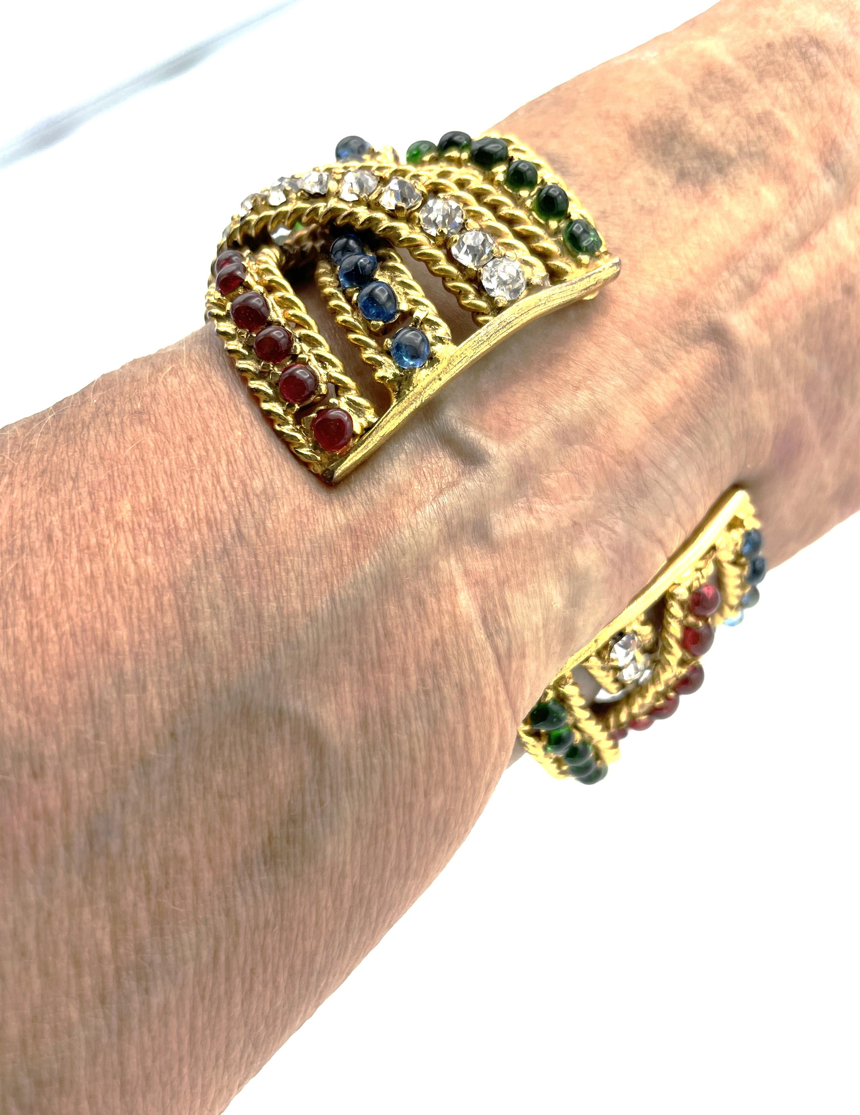 BRACCIALE CHANEL di R. Gossen 3 bande intrecciate con pietre Gripoix in vendita 6