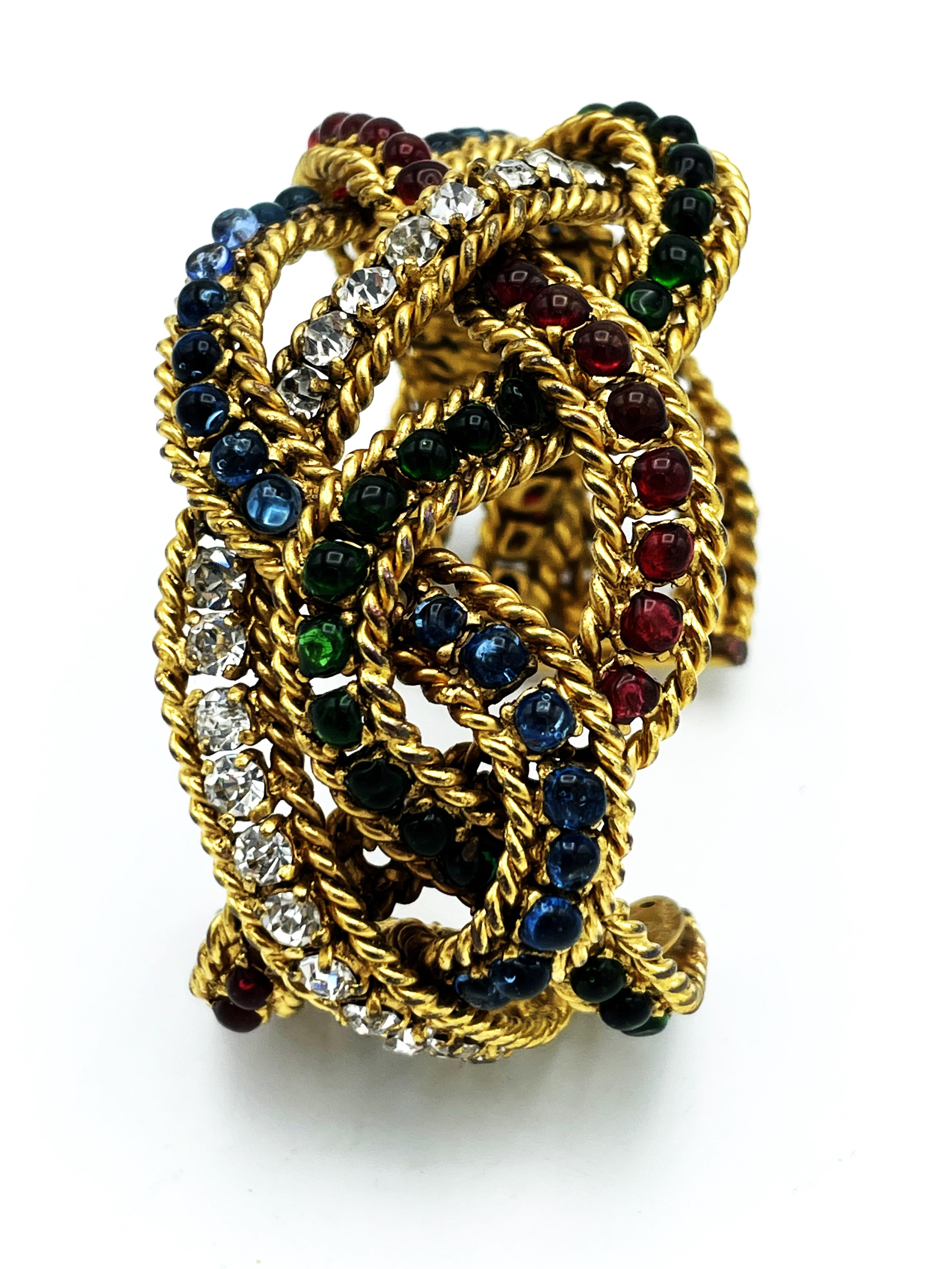 BRACCIALE CHANEL di R. Gossen 3 bande intrecciate con pietre Gripoix In condizioni ottime in vendita a Stuttgart, DE