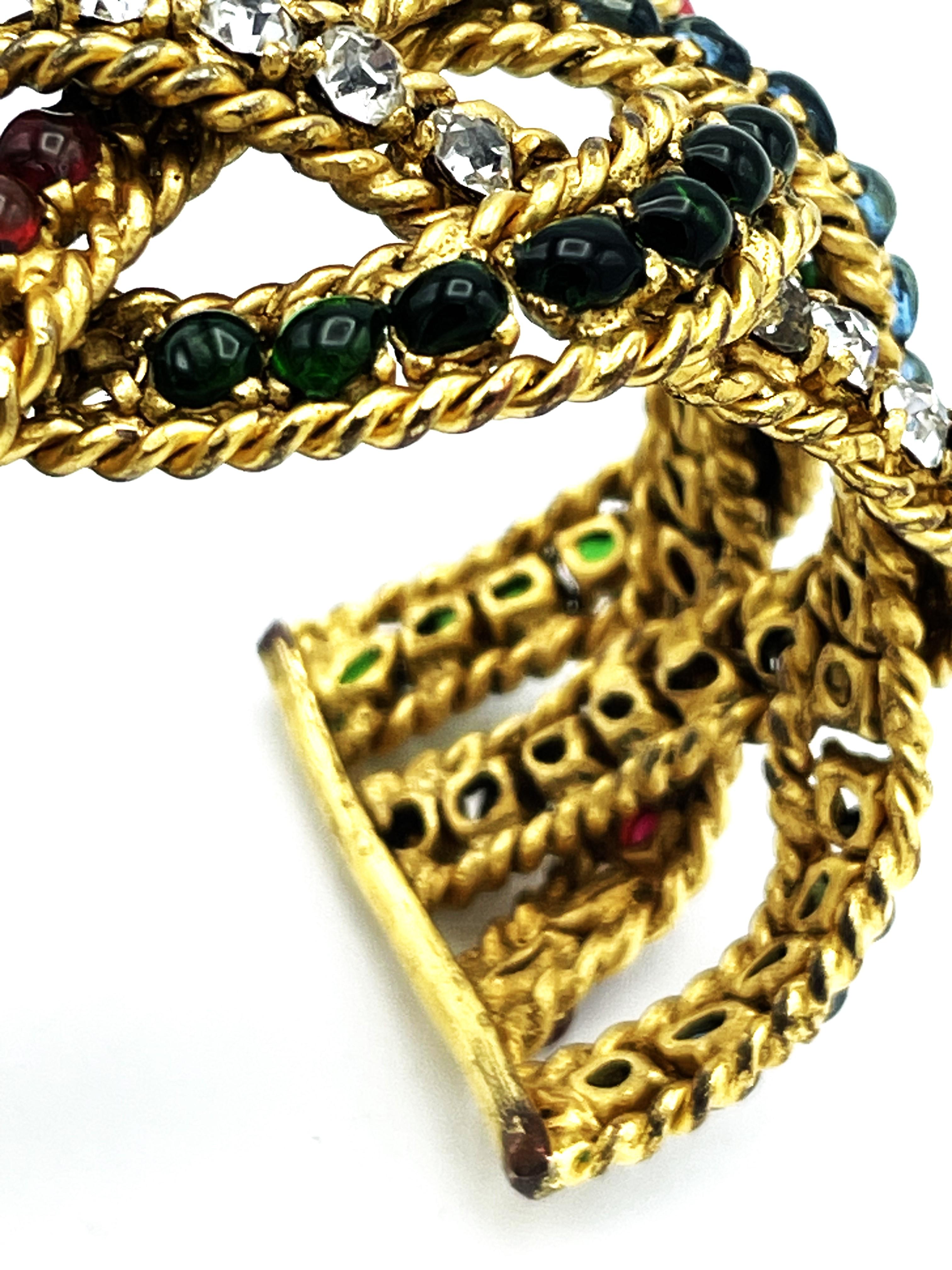 BRACCIALE CHANEL di R. Gossen 3 bande intrecciate con pietre Gripoix in vendita 1