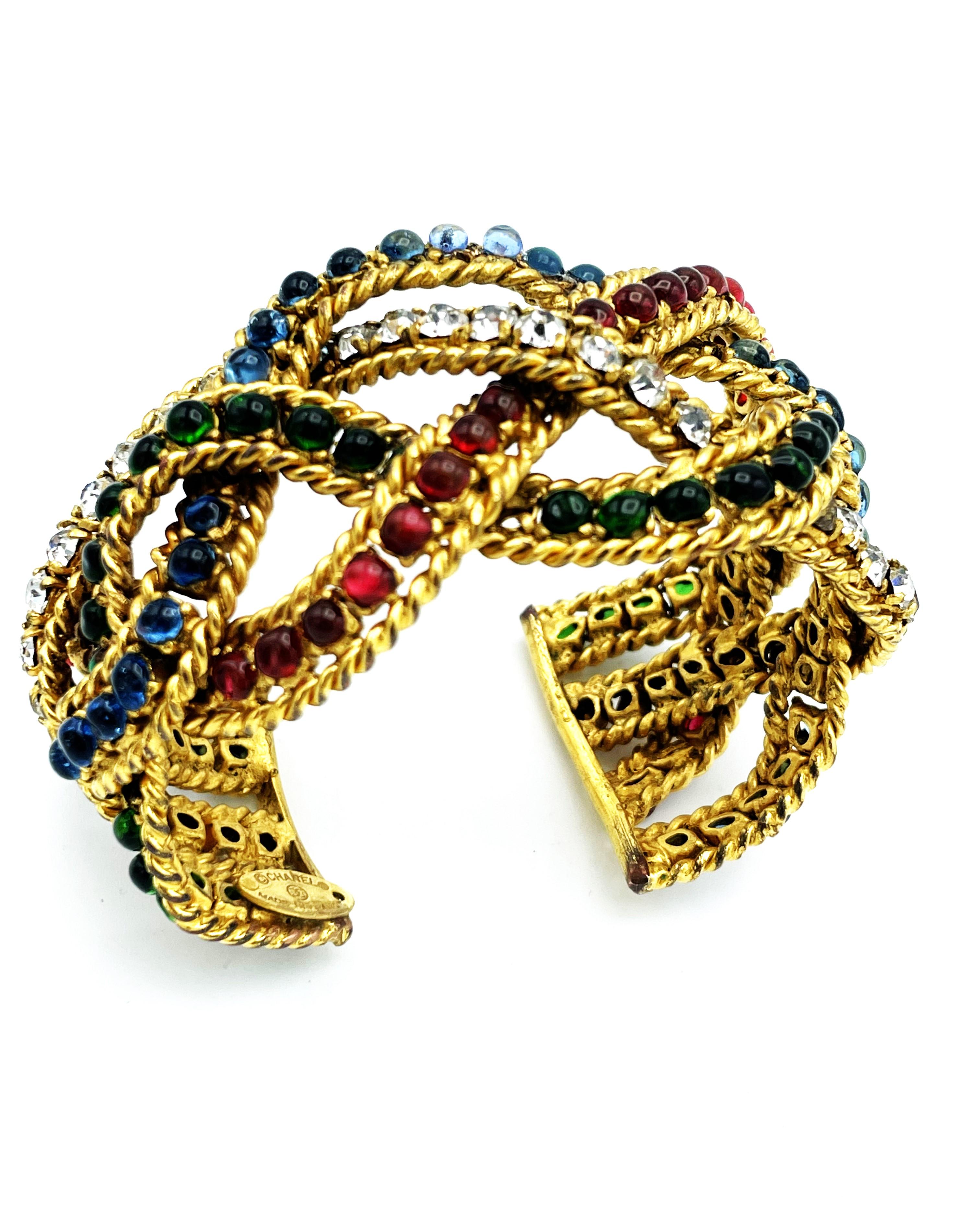 BRACCIALE CHANEL di R. Gossen 3 bande intrecciate con pietre Gripoix in vendita 2