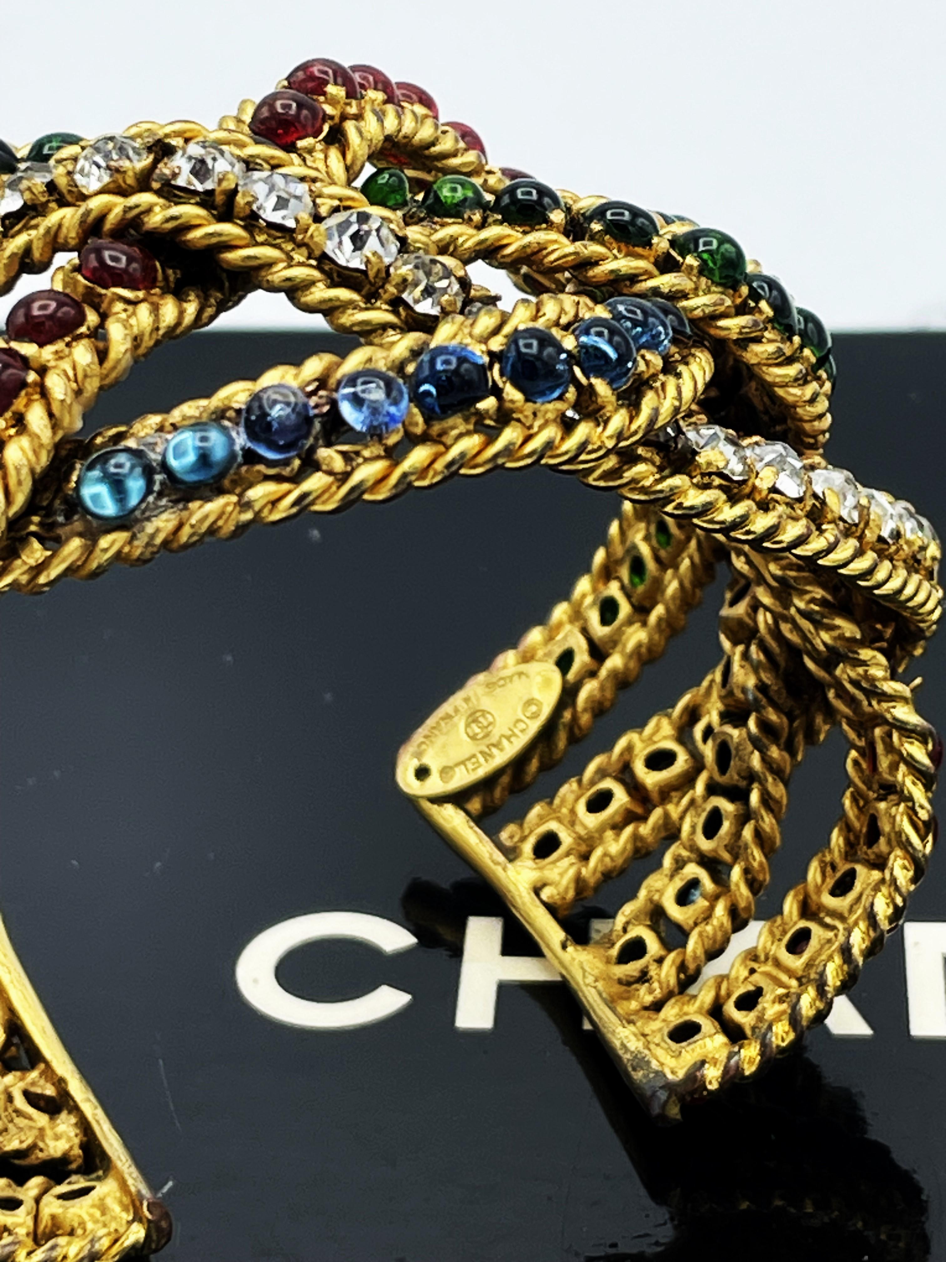 BRACCIALE CHANEL di R. Gossen 3 bande intrecciate con pietre Gripoix in vendita 4