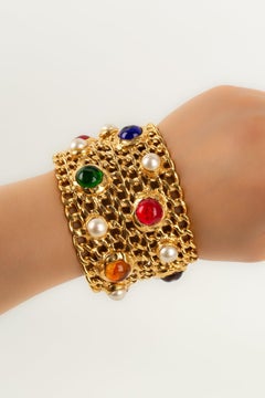 Chanel Cuff Bracelet in Golden Metal with Cabochons