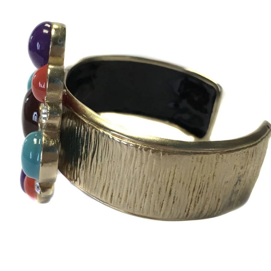 Women's CHANEL Cuff Bracelet in Pale Gold Metal, Multicolored Resin Jewel and Brilliant