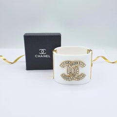 Chanel Cuff Bracelet White Resin With Bague-cut rhinestones