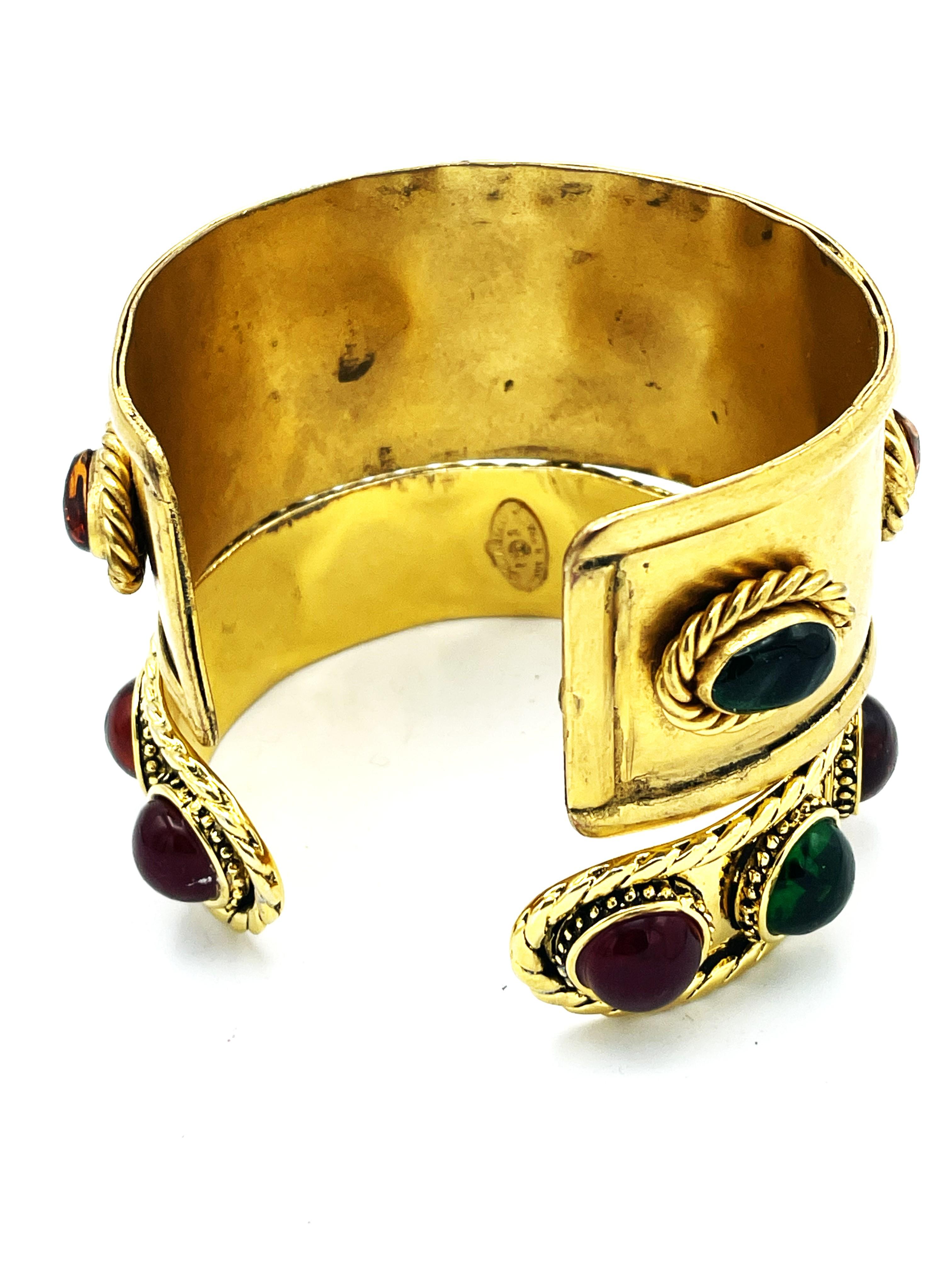 Chanel Brazalete/pulsera con 10 cristales redondos Gripoix, chapado en oro de 24 quilates, sign.2CC3 en Excelente estado para la venta en Stuttgart, DE