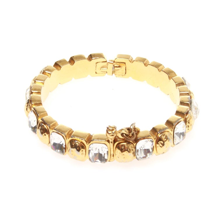 Chanel cuff/ bracelet with gold and glass stones, with spring loaded ...