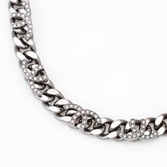 Chanel Curb Link Necklace c2022 17" Choker Blackened Metal Half CC Crystal Logo