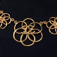 Chanel Custom Gold Plated Flower Pendants Chain Short Necklace from 1980's