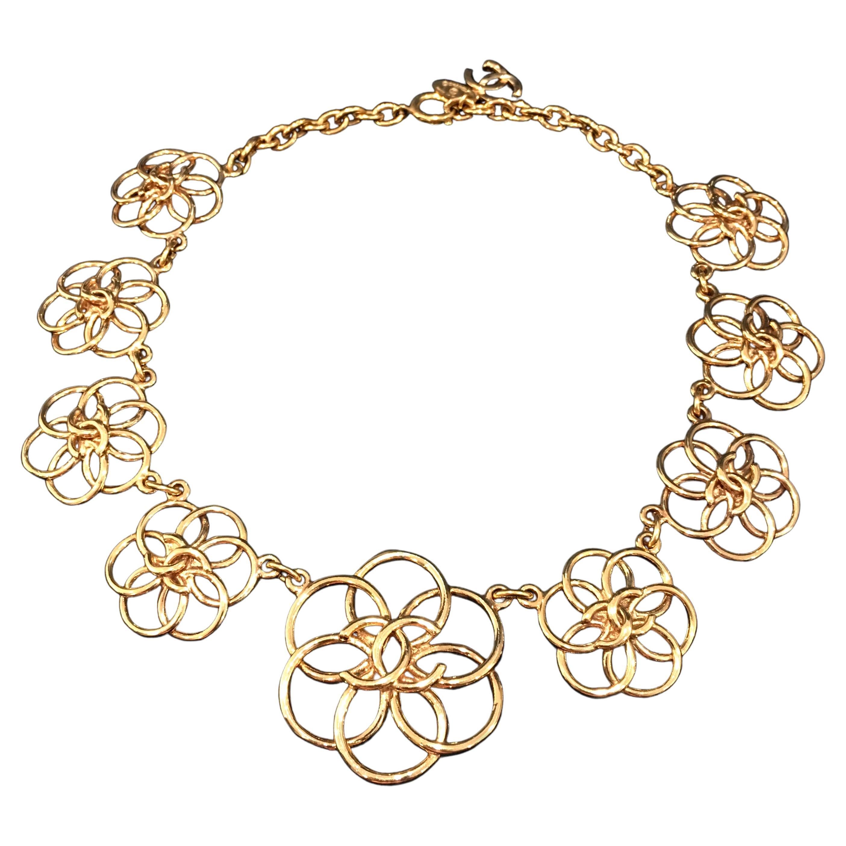 Chanel Gold Plated Flower Pendants Chain Short Necklace from 1980