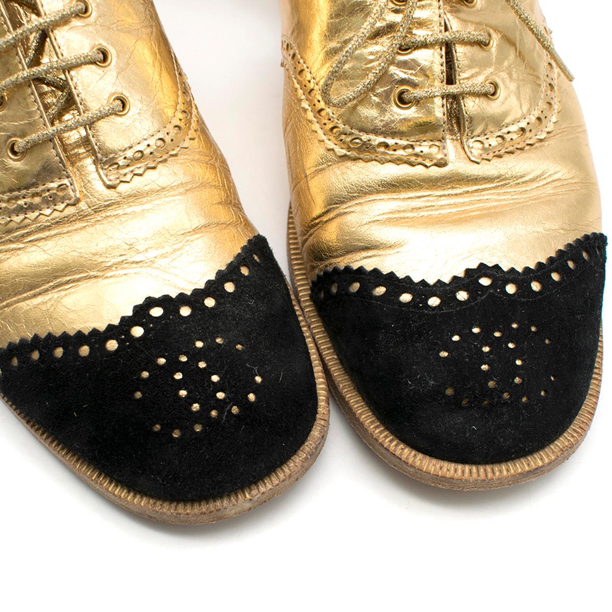 Chanel cut-out gold leather brogue sandals Size 39 1