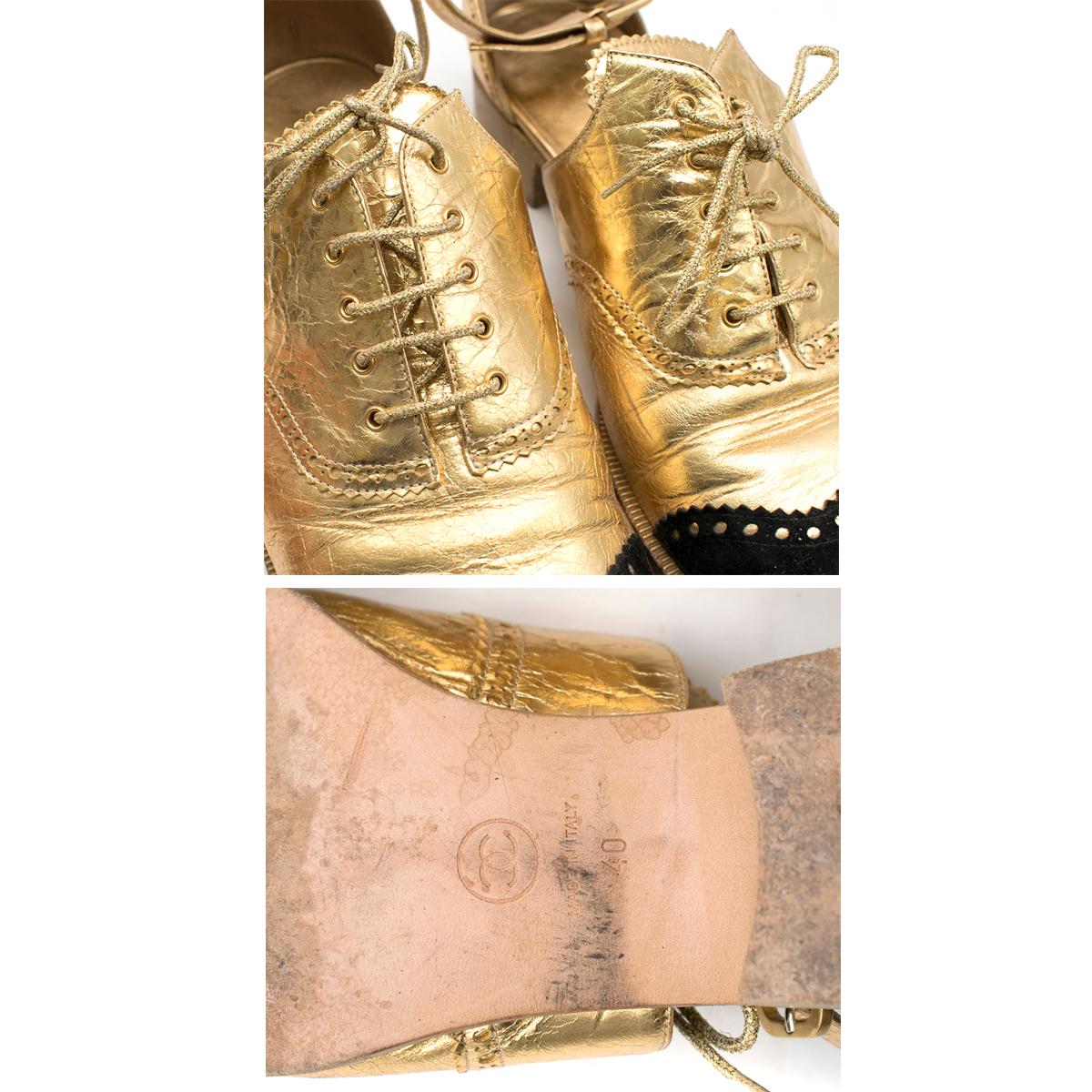 Chanel cut-out gold leather brogue sandals Size 39 2