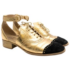 Chanel cut-out gold leather brogue sandals Size 39