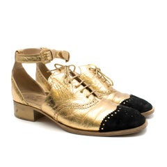 Chanel cut-out gold leather brogue sandals Size 39