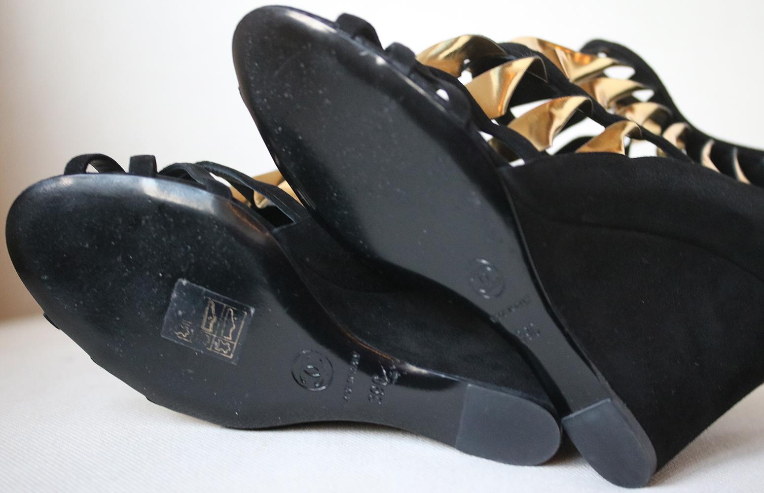 Chanel Cutout Suede Wedge Sandals  In Excellent Condition In London, GB
