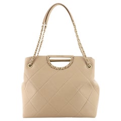 Chanel Cutout Woven Chain Handle Satchel Quilted Caviar Large