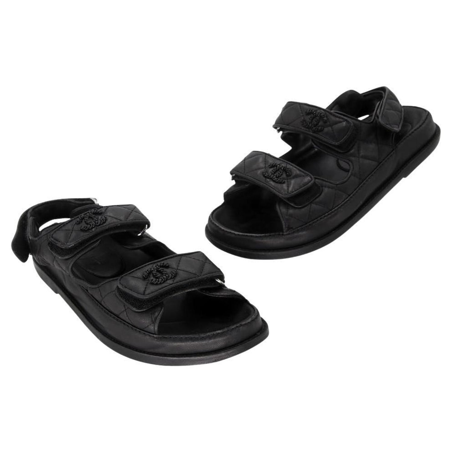 Chanel Dad Sandals Black Leather - 3 For Sale on 1stDibs  black leather  chanel dad sandals, chanel leather dad sandals, black and white chanel  sandals