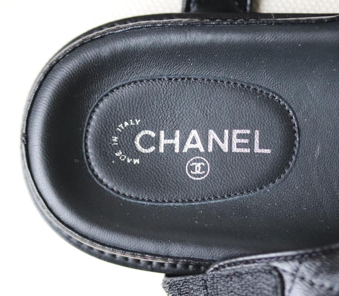 Black Chanel Dad Quilted Leather Velcro Sandals