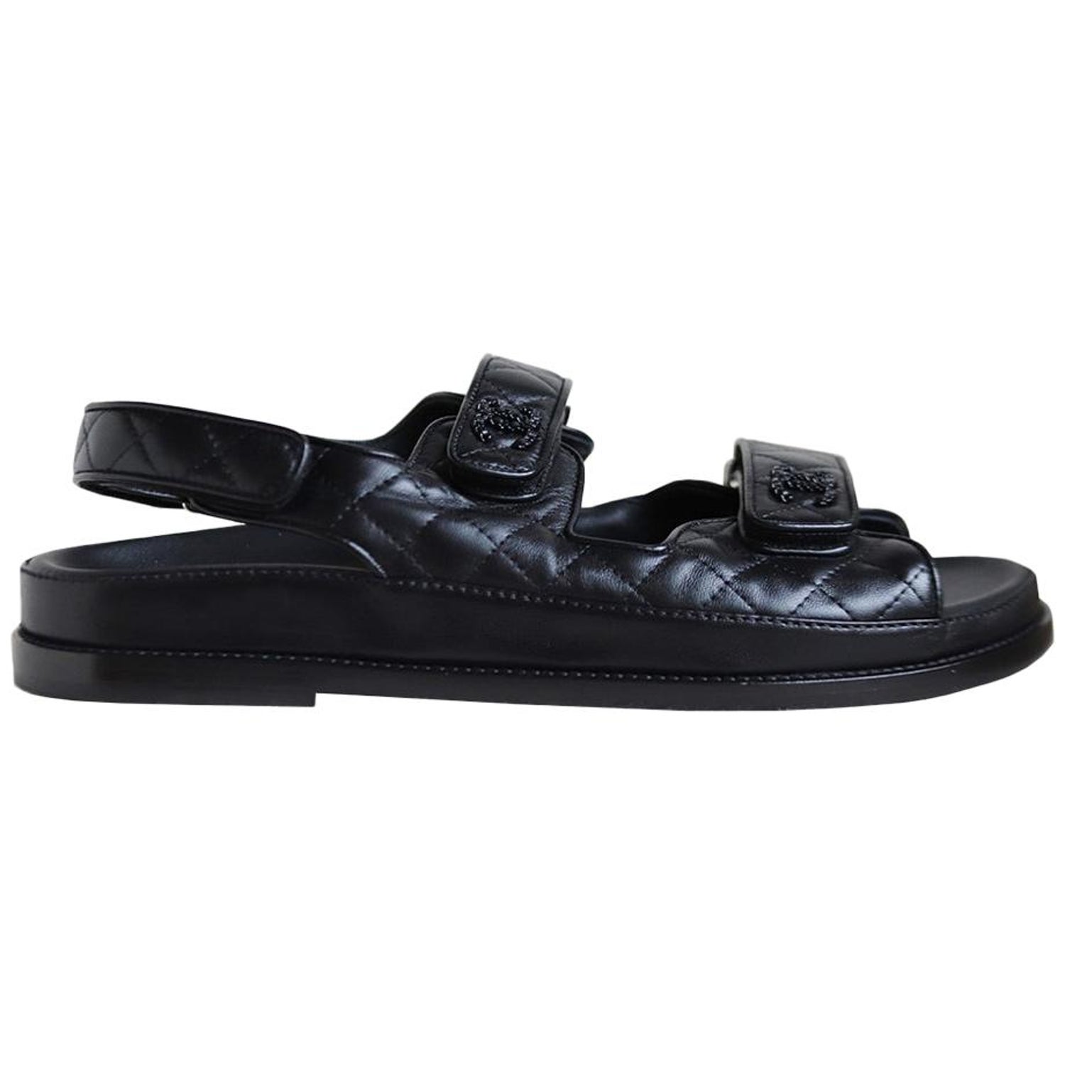 Chanel Dad Sandals Black Leather - 3 For Sale on 1stDibs