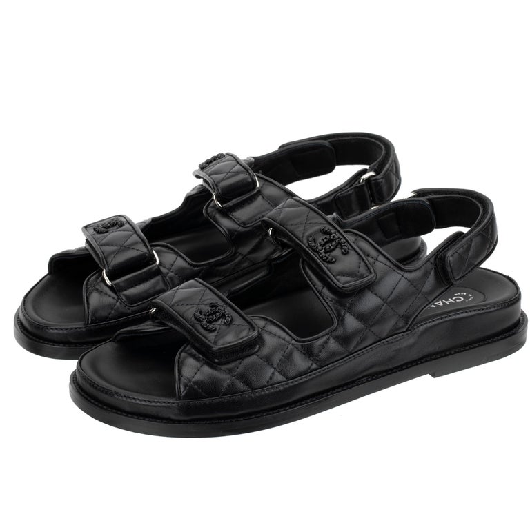 Chanel Dad Sandals Black Quilted Lambskin 41 FR at 1stDibs