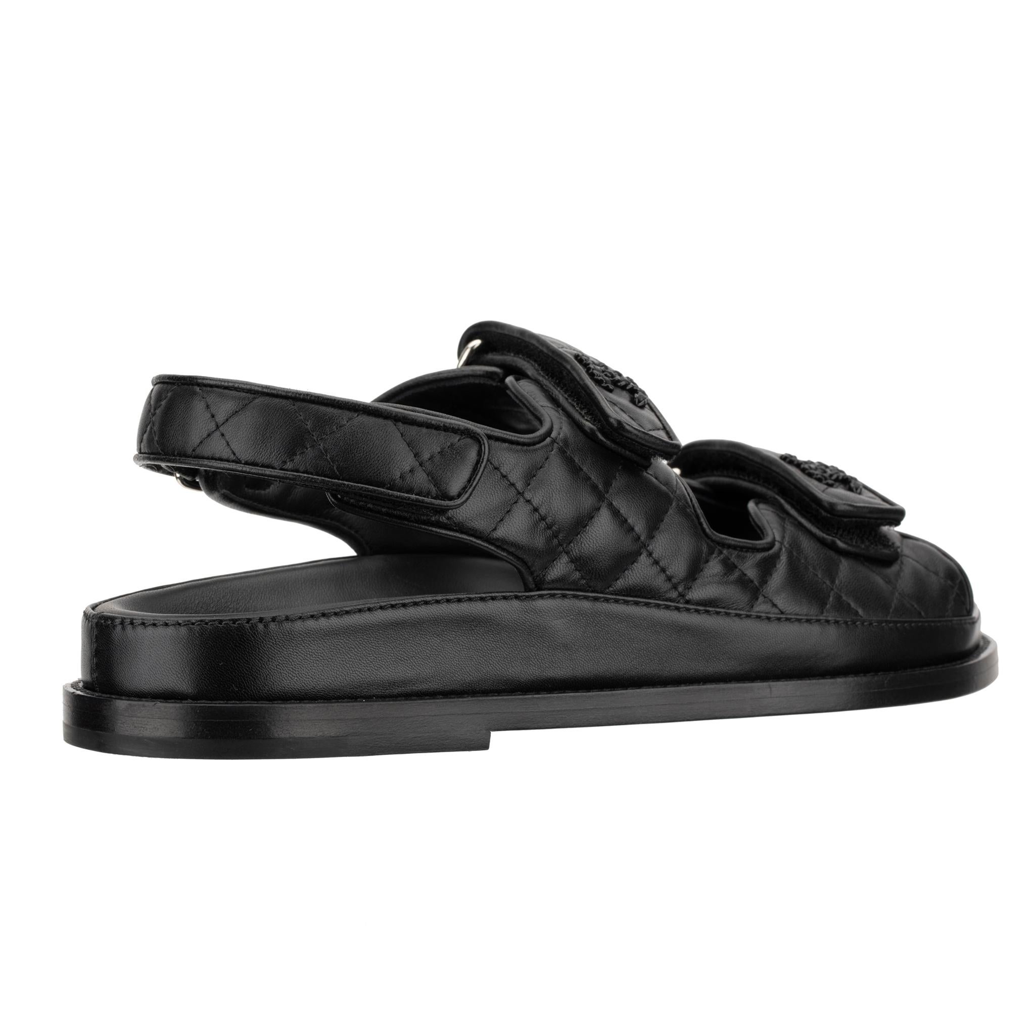 Chanel Dad Sandals Black Quilted Lambskin 41 FR 1