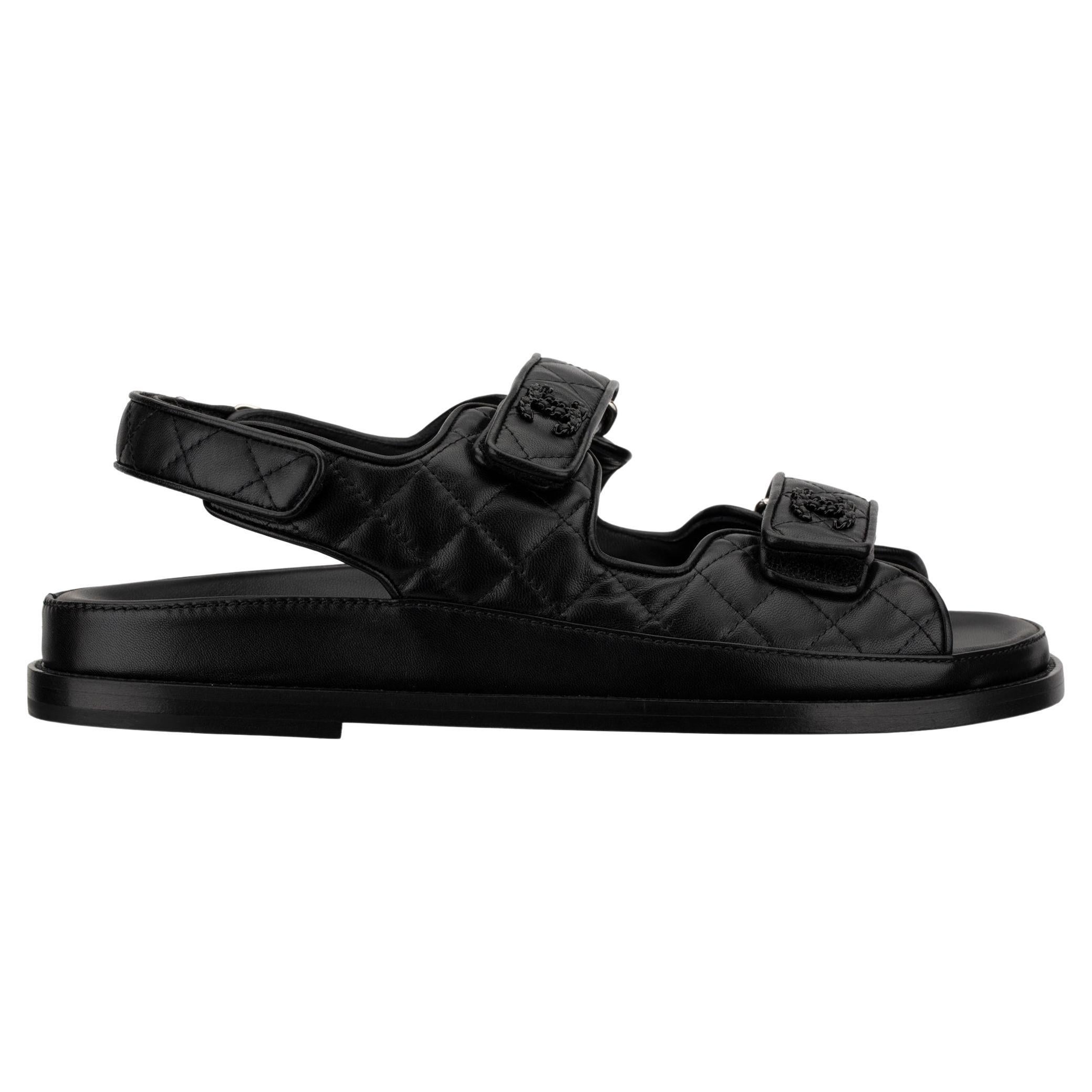 Chanel Dad Sandals Black Quilted Lambskin 41 FR at 1stDibs