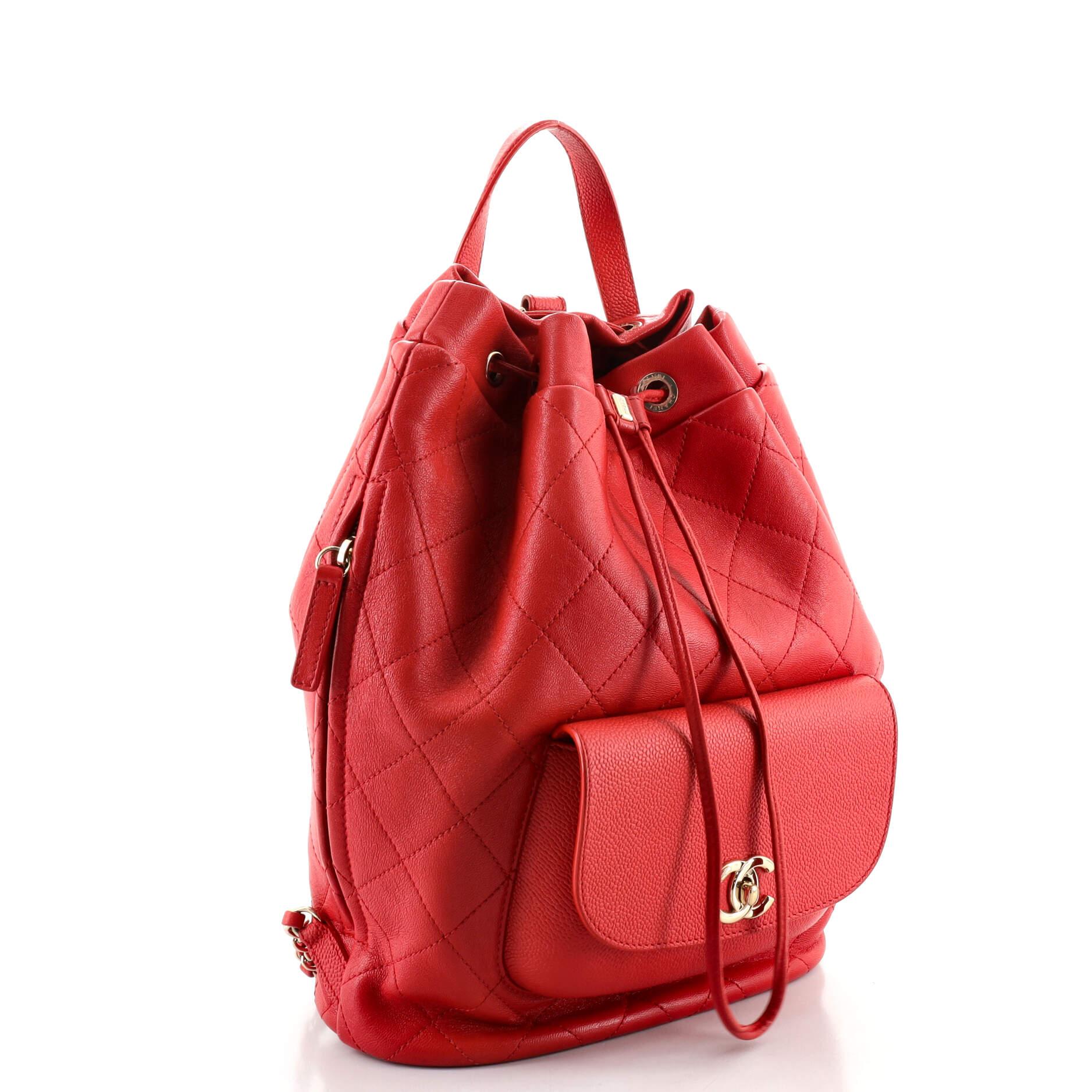 Red Chanel Daily Round Backpack Quilted Calfskin with Caviar