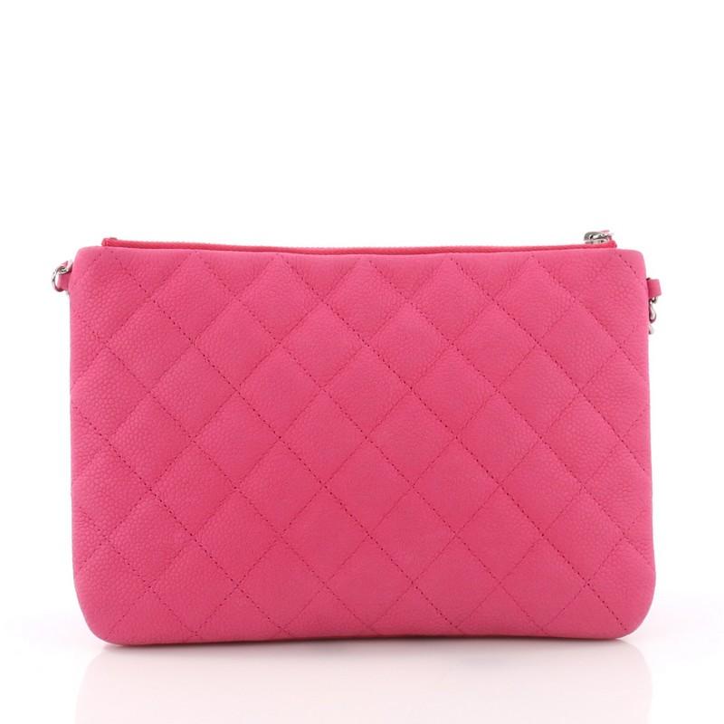 Pink Chanel Daily Zippy Crossbody Bag Quilted Caviar Medium