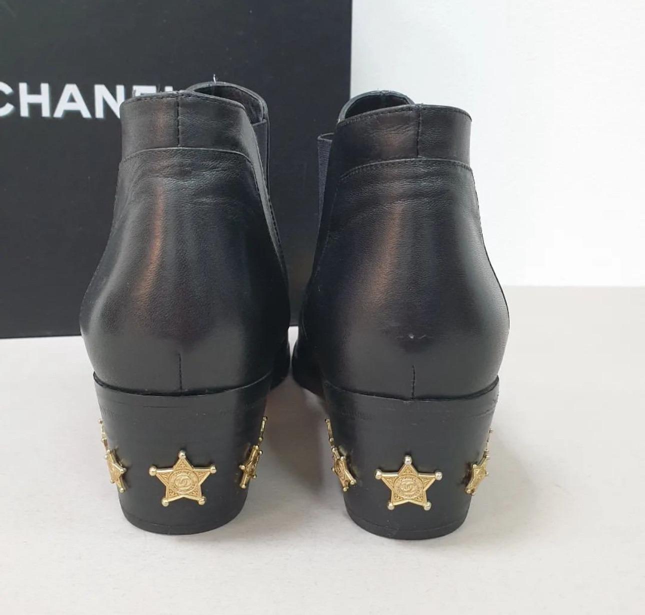 Women's CHANEL Dallas Black Leather Ankle Boots  For Sale