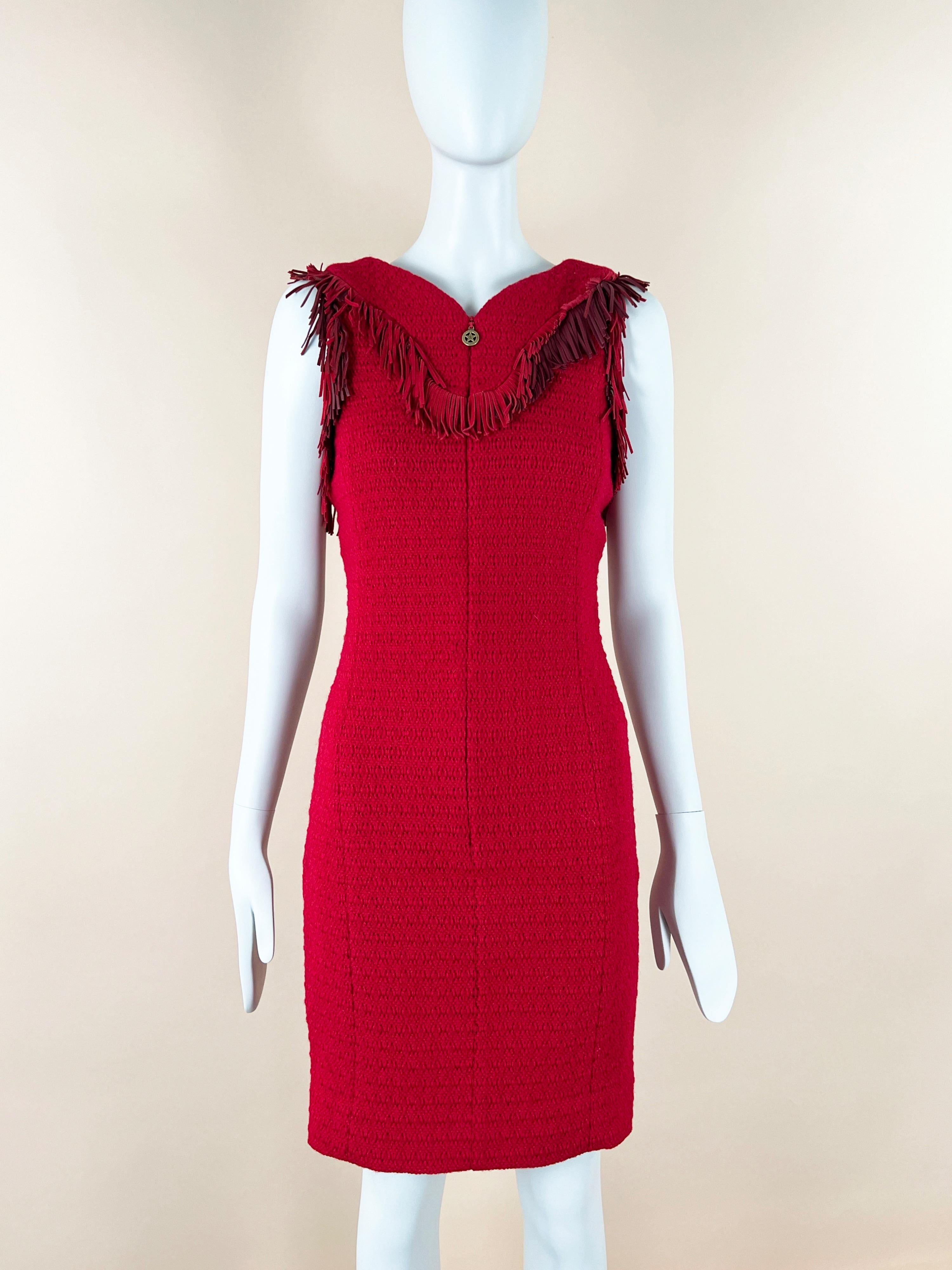 Chanel Dallas Collection Suede Fringed Tweed Dress In New Condition In Dubai, AE