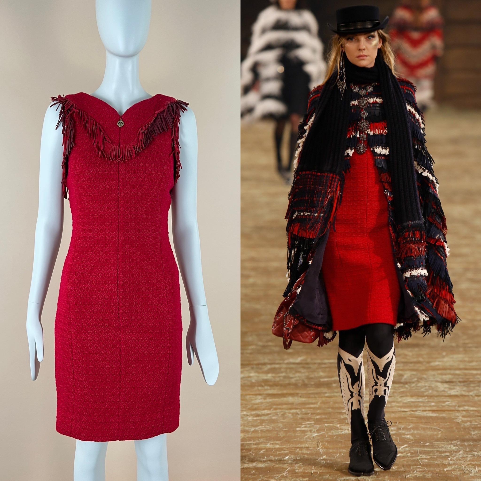 Women's Chanel Dallas Collection Suede Fringed Tweed Dress