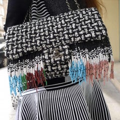 Chanel Dallas Metiers D'art Beaded Fringe Tweed Classic Flap Shoulder Bag
