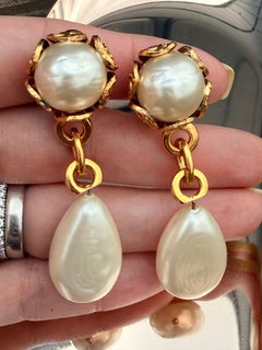Chanel Dangle Faux pearl clip on earrings from