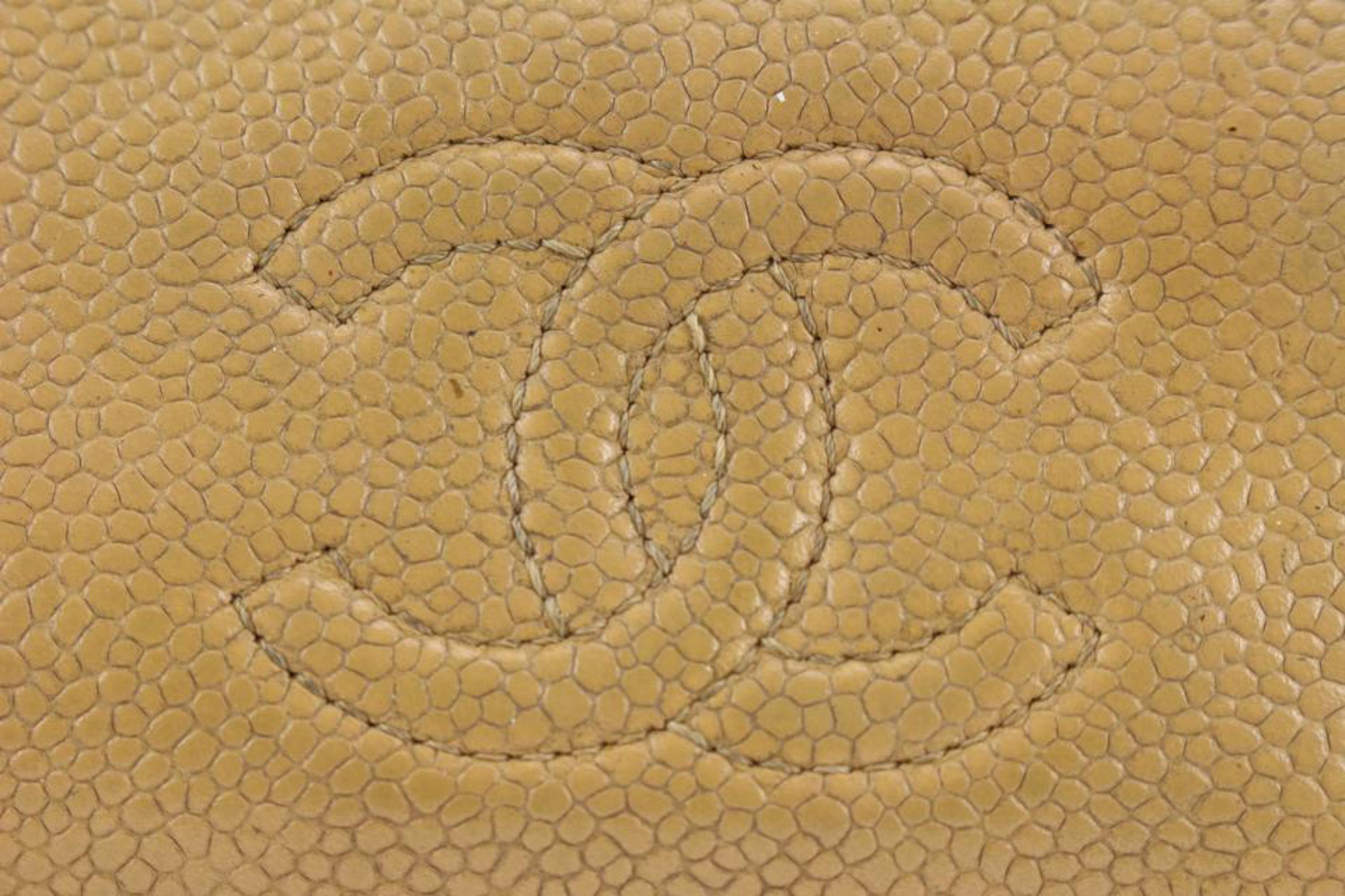 Women's Chanel Dark Beige Caviar Leather CC Logo Cosmetic Pouch Make Up Case 127c25