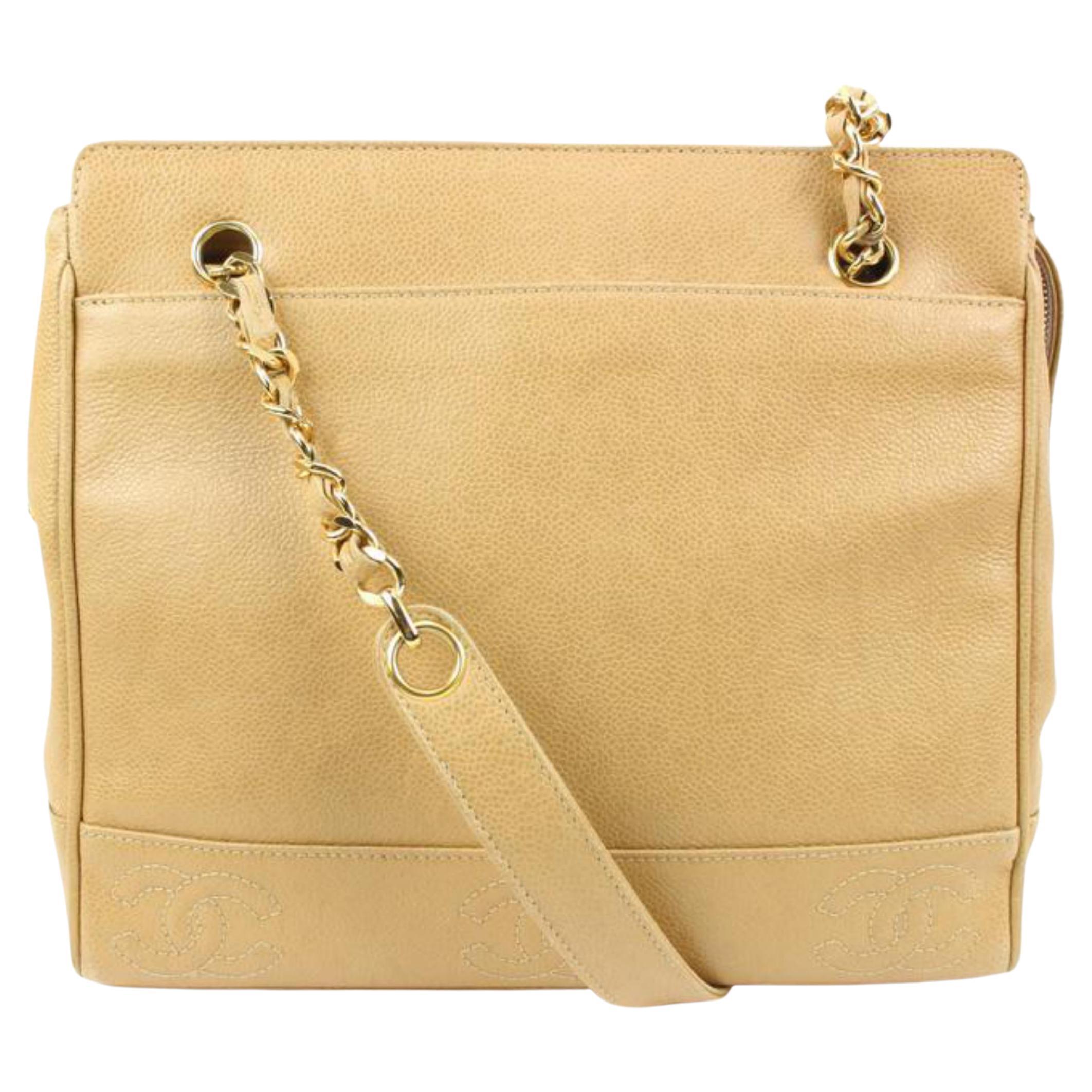 Chanel Dark Beige Caviar Leather Chain Tote Bag 44c22s