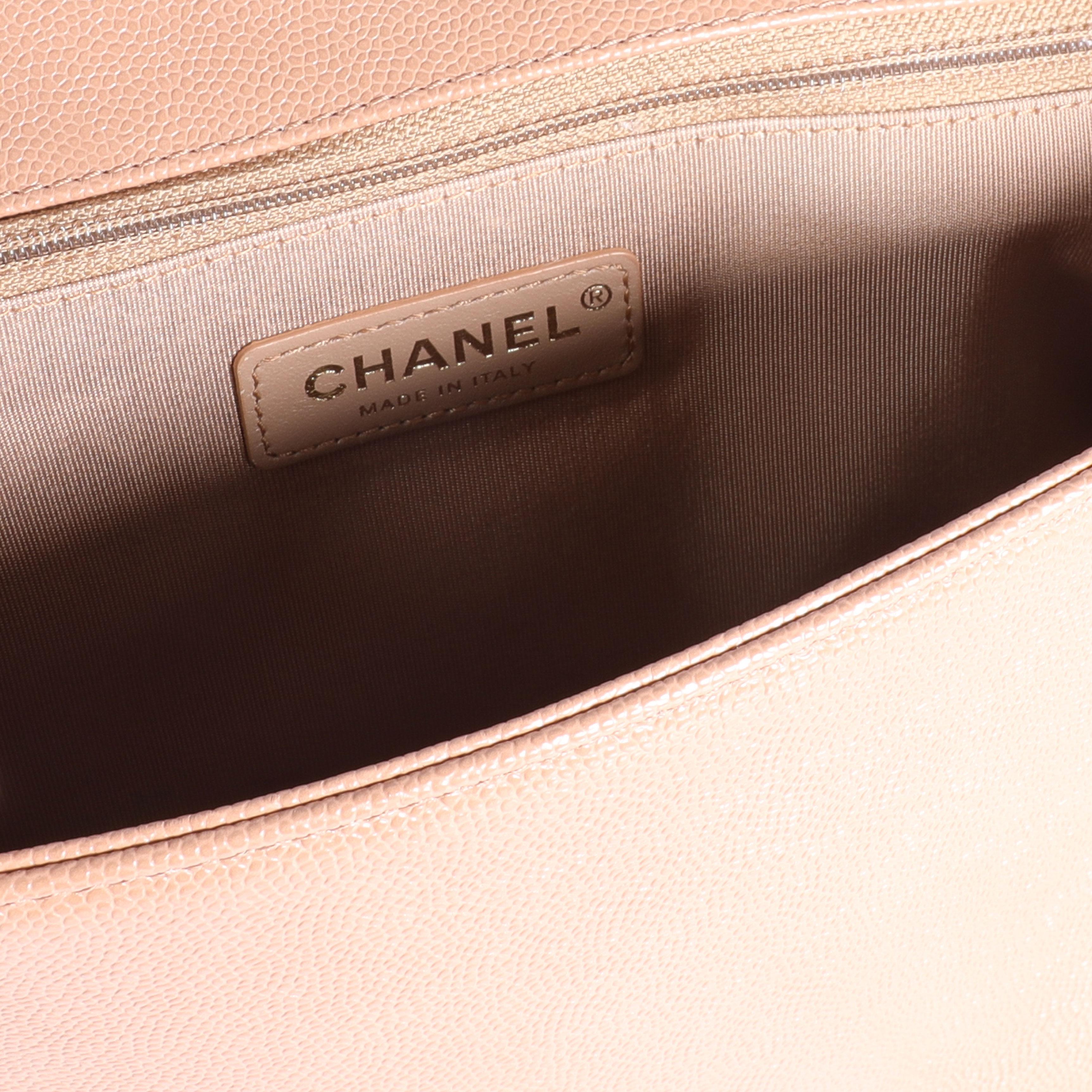 Chanel Dark Beige Chevron Quilted Caviar Medium Boy Bag In Good Condition In New York, NY