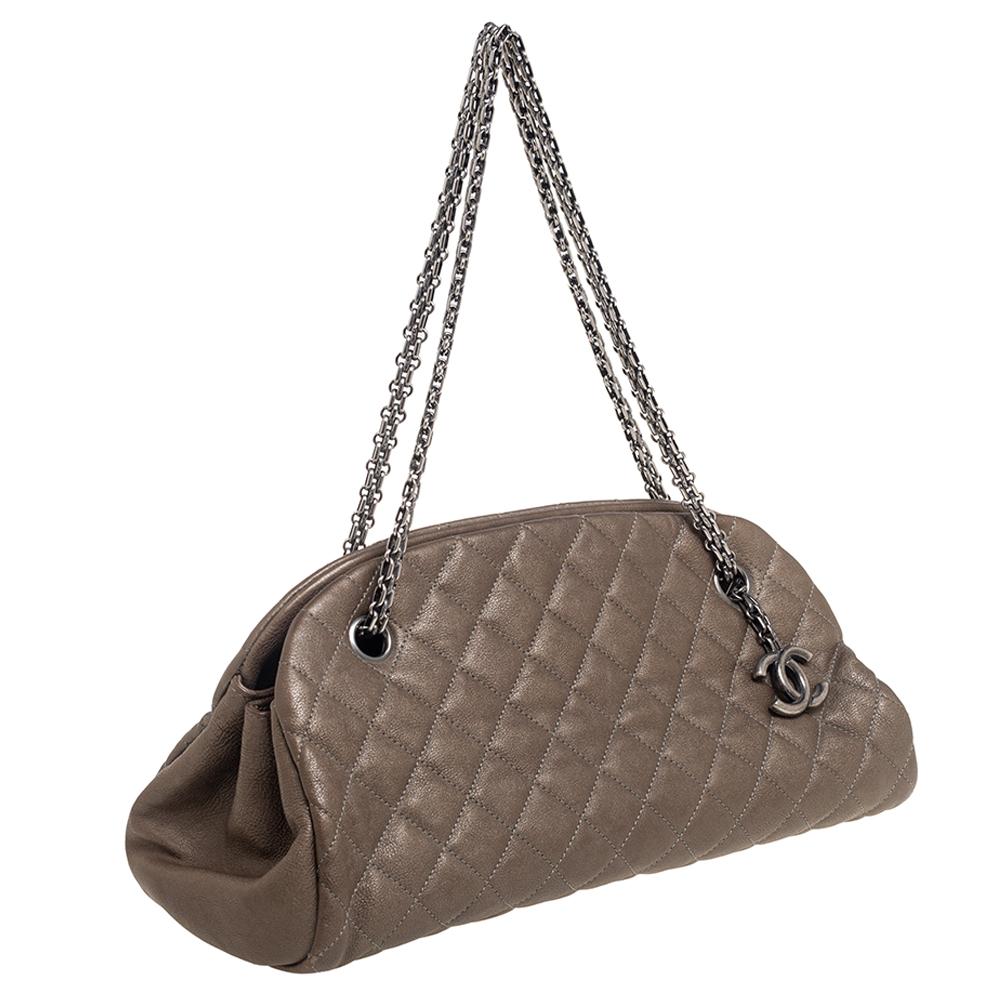Women's Chanel Dark Beige Leather Small Just Mademoiselle Bowler Bag