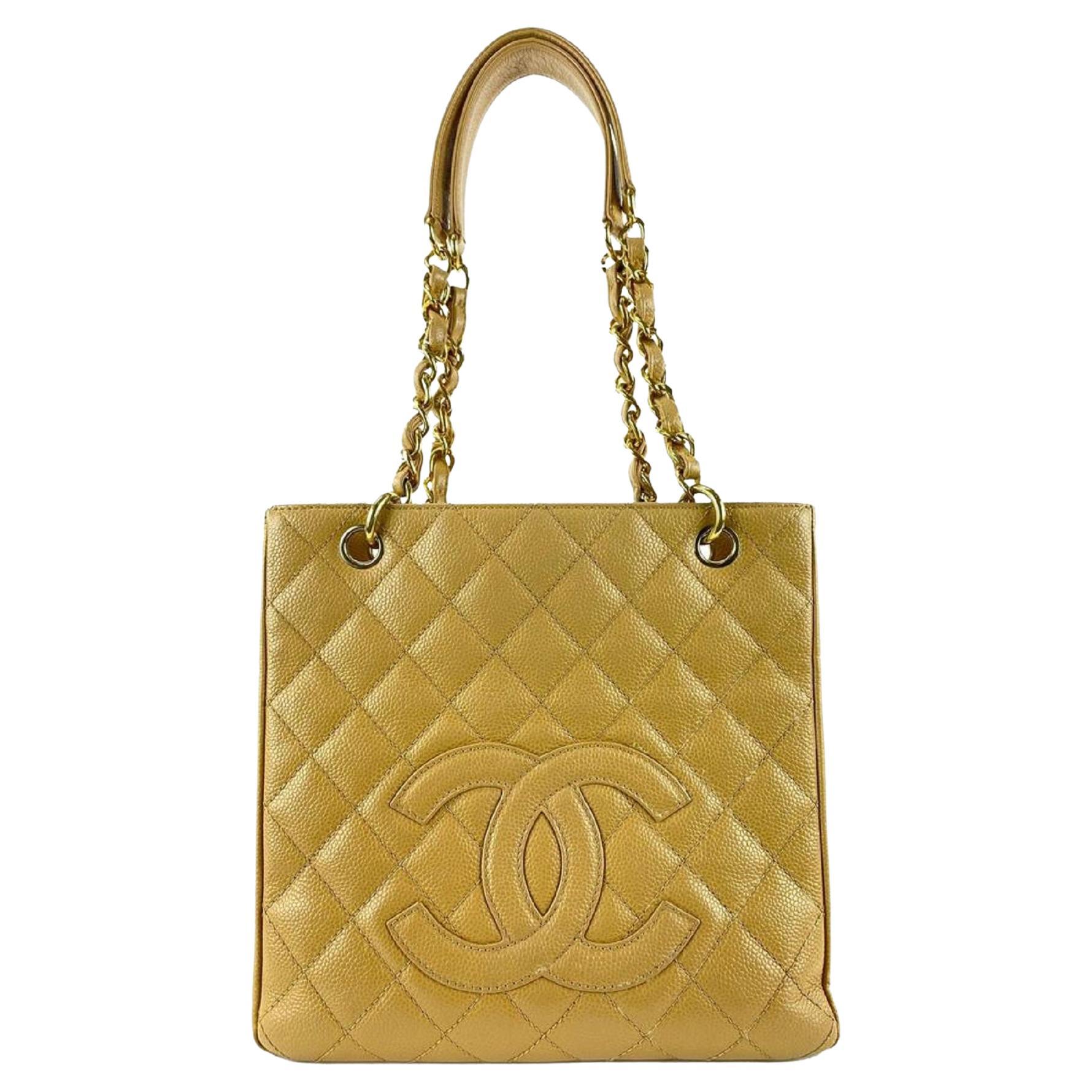 Chanel Dark Beige Quilted Caviar Leather PST Petite Shopping Tote Gold 1120c3