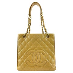 Chanel Dark Beige Quilted Caviar Leather PST Petite Shopping Tote Gold 1120c3