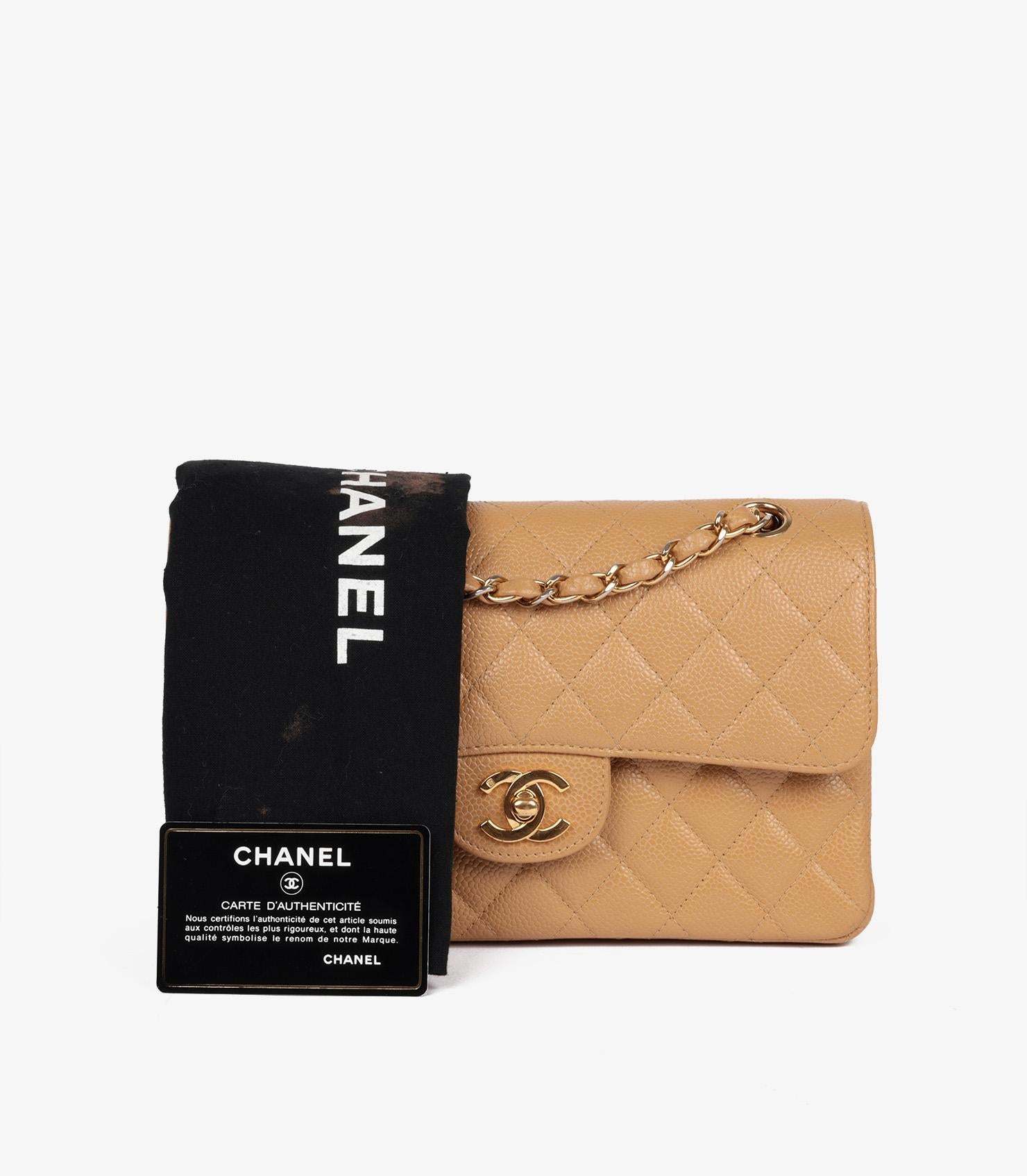 Chanel Dark Beige Quilted Caviar Leather Vintage Small Classic Double Flap Bag For Sale 8