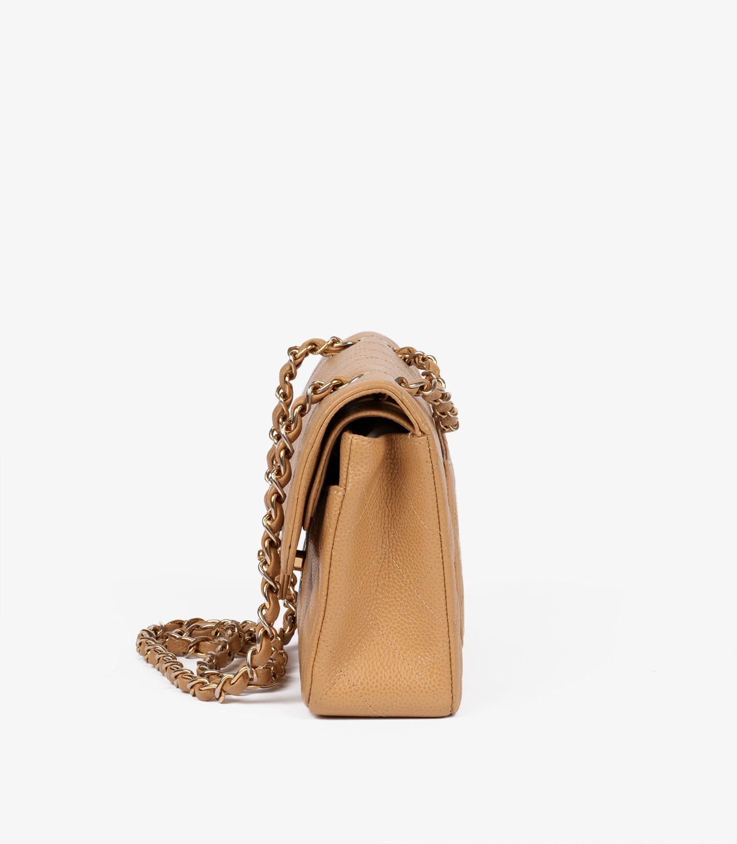 De las mujeres Chanel Beige Oscuro Acolchado Piel Caviar Vintage Pequeño Bolso Clásico Doble Solapa