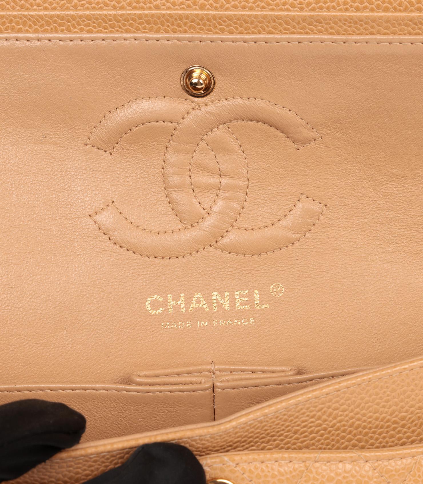 Chanel Beige Oscuro Acolchado Piel Caviar Vintage Pequeño Bolso Clásico Doble Solapa 3