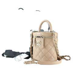 Chanel Dark Beige Quilted Caviar Round Vanity Top Handle Chain Bag 2CJ0216