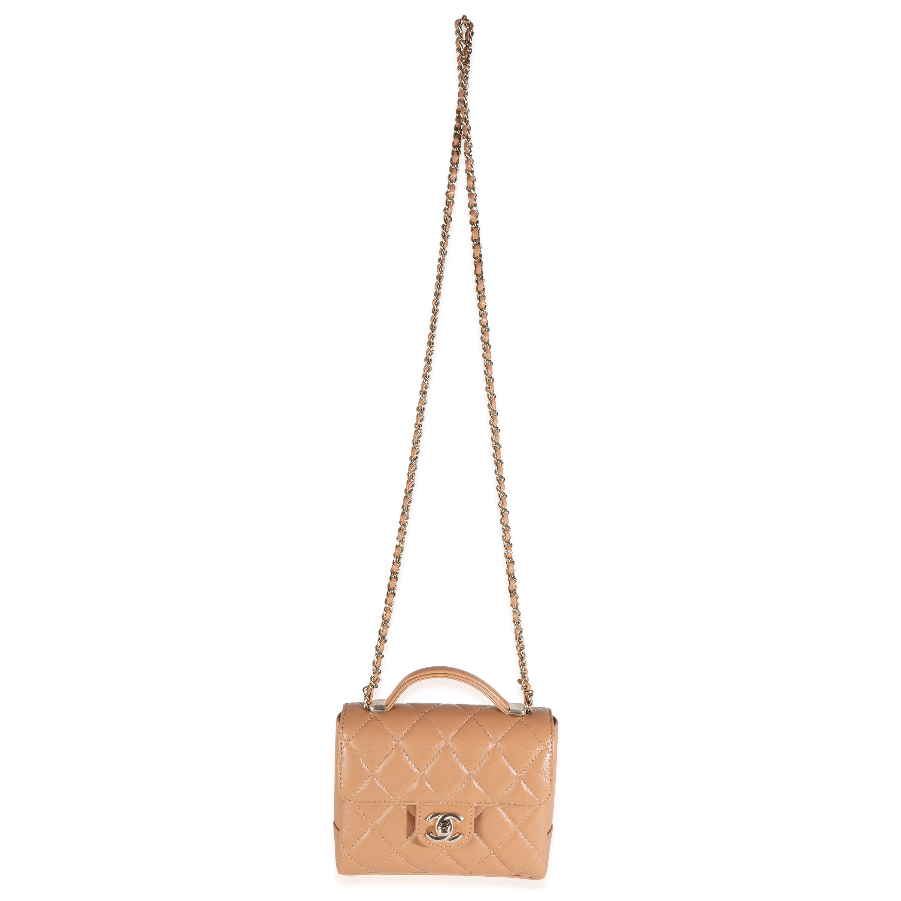 Chanel Dark Beige Quilted Lambskin Mini Flap With Top Handle 2