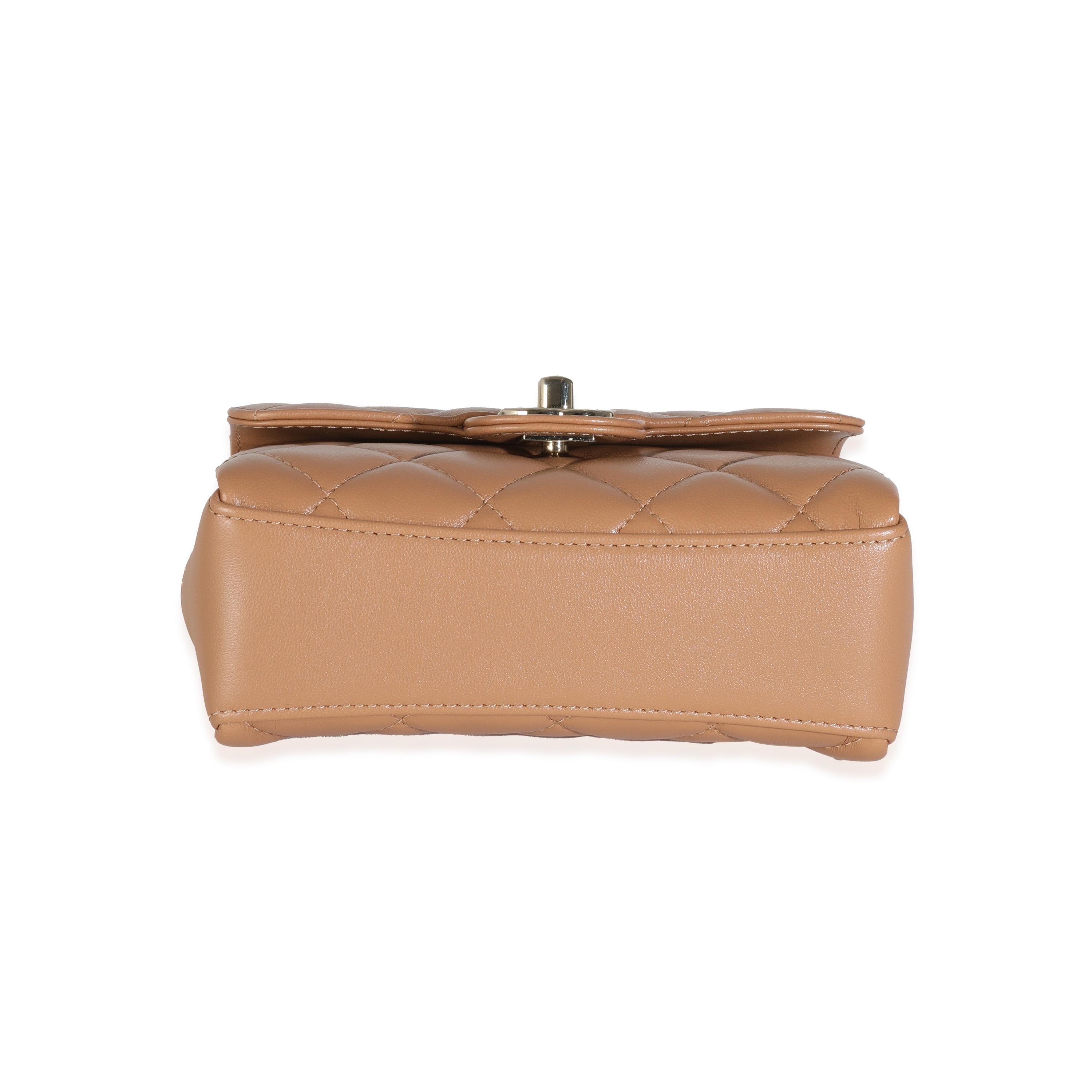 Chanel Dark Beige Quilted Lambskin Mini Flap With Top Handle 4