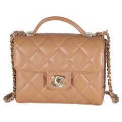 Chanel Dark Beige Quilted Lambskin Mini Flap With Top Handle