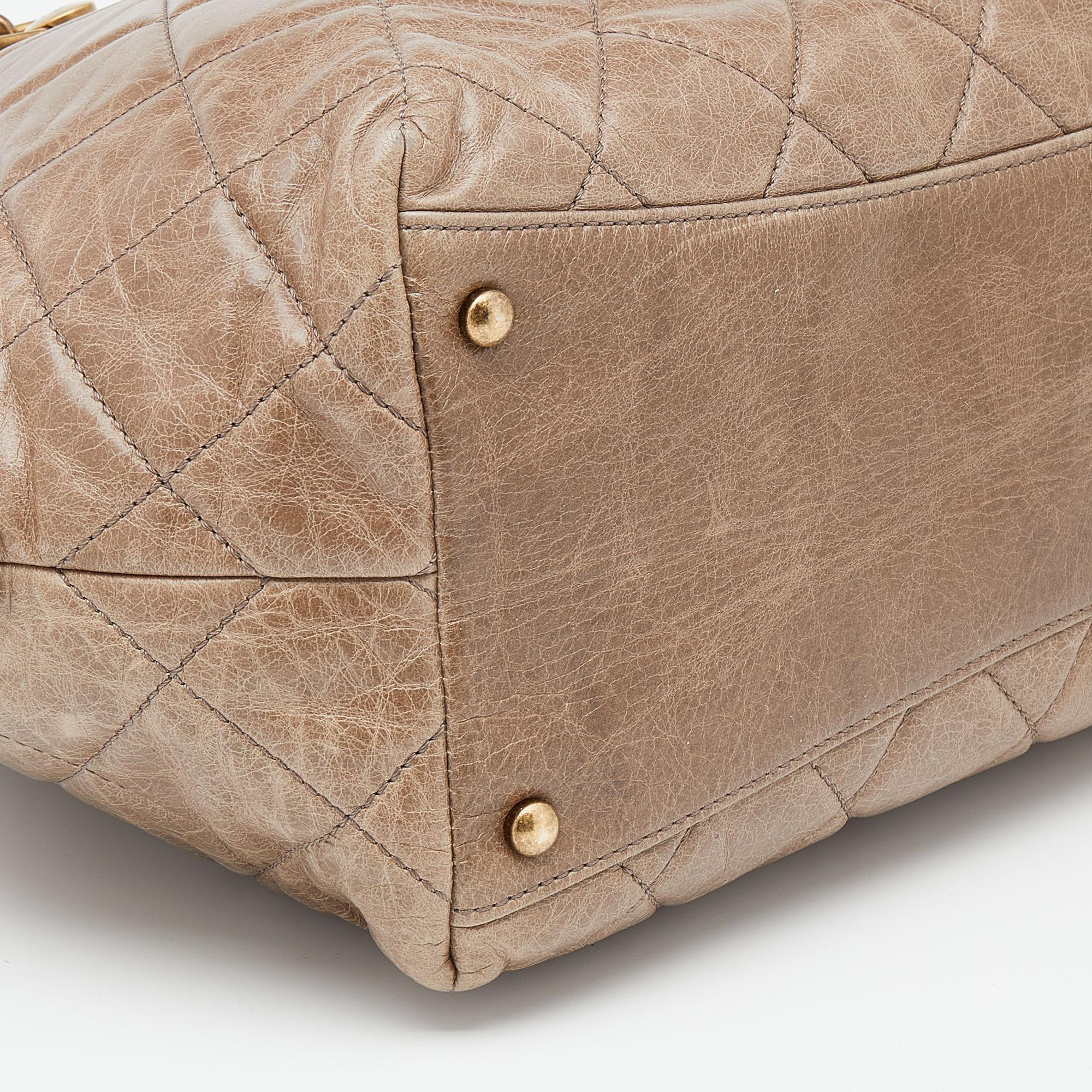 Chanel Dark Beige Quilted Leather Castle Rock Bowling Bag 4